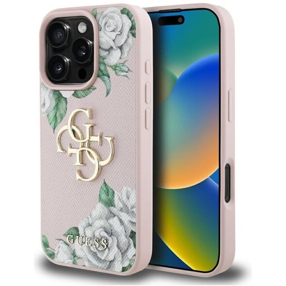 Etui Guess Grained Roses Big 4G logo do  iPhone 16 Pro Max różowy