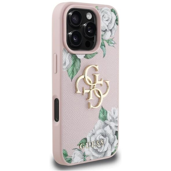 Etui Guess Grained Roses Big 4G logo do  iPhone 16 Pro Max różowy