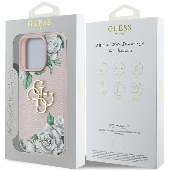 Etui Guess Grained Roses Big 4G logo do  iPhone 16 Pro Max różowy