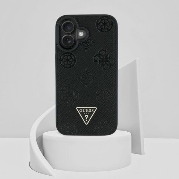 Etui Guess Grained Hot Stamp Peony       Triangle Logo MagSafe do iPhone 16 czarny