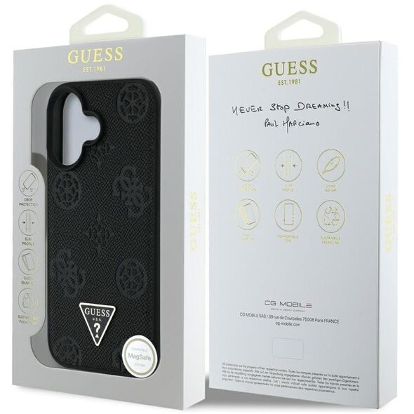 Etui Guess Grained Hot Stamp Peony       Triangle Logo MagSafe do iPhone 16 czarny