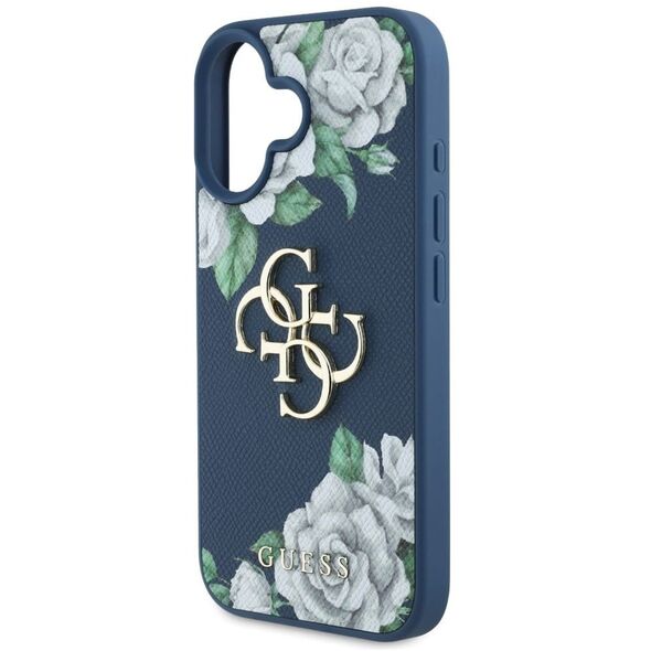 Etui Guess Grained Roses Big 4G logo do  iPhone 16 niebieski