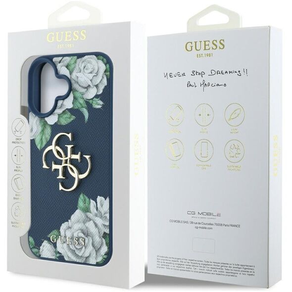 Etui Guess Grained Roses Big 4G logo do  iPhone 16 niebieski