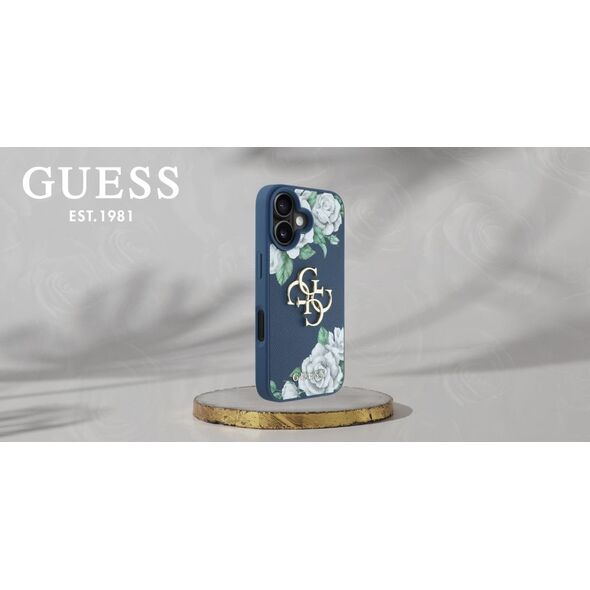Etui Guess Grained Roses Big 4G logo do  iPhone 16 niebieski