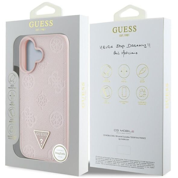 Etui Guess Grained Hot Stamp Peony       Triangle Logo MagSafe do iPhone 16 różowy