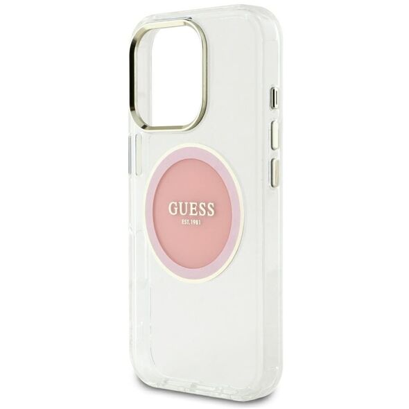 Etui Guess IML Metal Colored Circle      Classic Logo MagSafe do iPhone 16 Pro Max różowy
