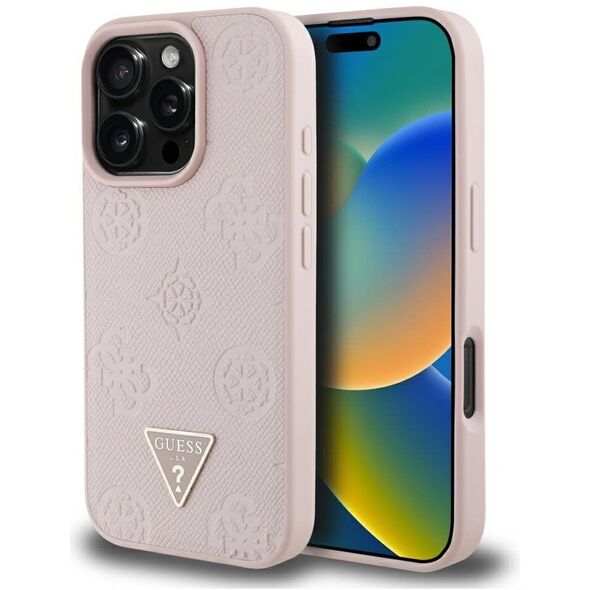 Etui Guess Grained Hot Stamp Peony       Triangle Logo MagSafe do iPhone 16 Pro Max różowy