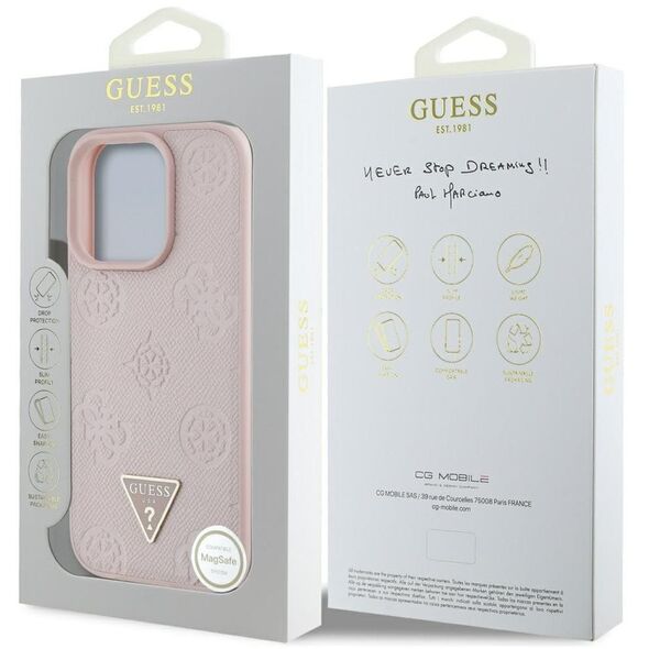 Etui Guess Grained Hot Stamp Peony       Triangle Logo MagSafe do iPhone 16 Pro Max różowy