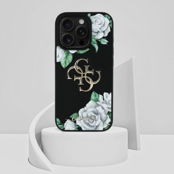 Etui Guess Grained Roses Big 4G logo do  iPhone 16 Pro Max czarny