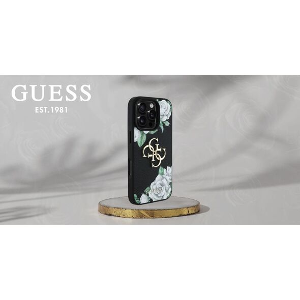Etui Guess Grained Roses Big 4G logo do  iPhone 16 Pro Max czarny