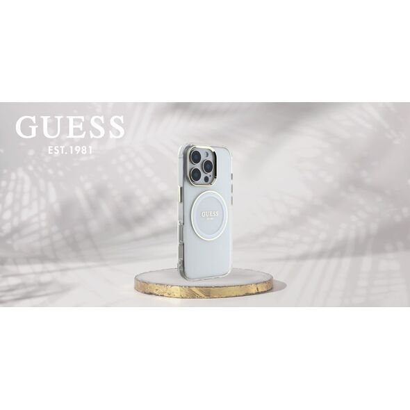 Etui Guess IML Metal Colored Circle      Classic Logo MagSafe do iPhone 16 Pro Max biały