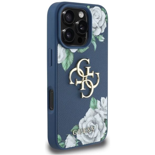 Etui Guess Grained Roses Big 4G logo do  iPhone 16 Pro Max niebieski