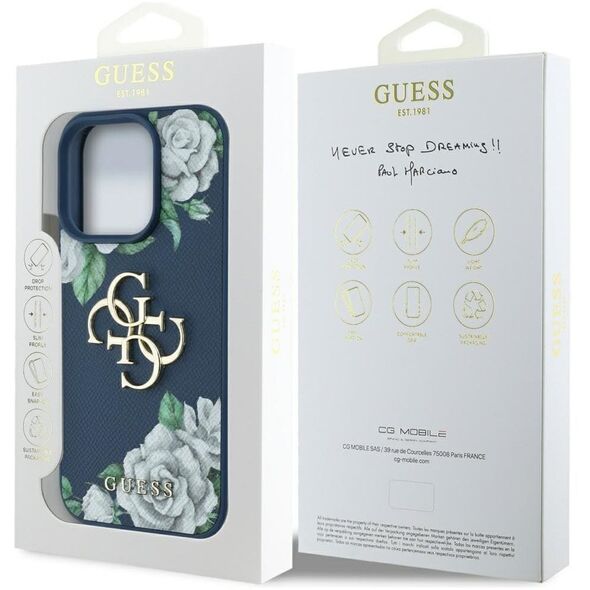 Etui Guess Grained Roses Big 4G logo do  iPhone 16 Pro Max niebieski