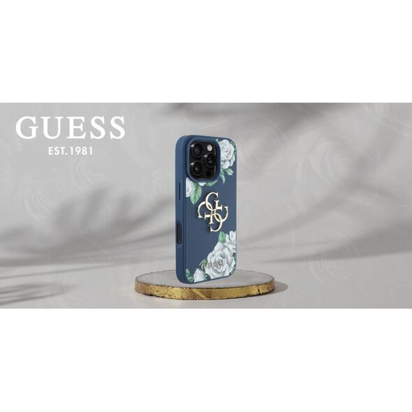 Etui Guess Grained Roses Big 4G logo do  iPhone 16 Pro Max niebieski