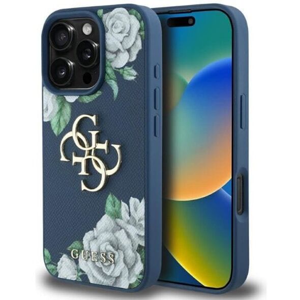 Etui Guess Grained Roses Big 4G logo do  iPhone 16 Pro Max niebieski