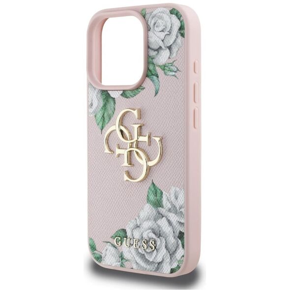 Etui Guess Grained Roses Big 4G logo do  iPhone 16 Pro różowy