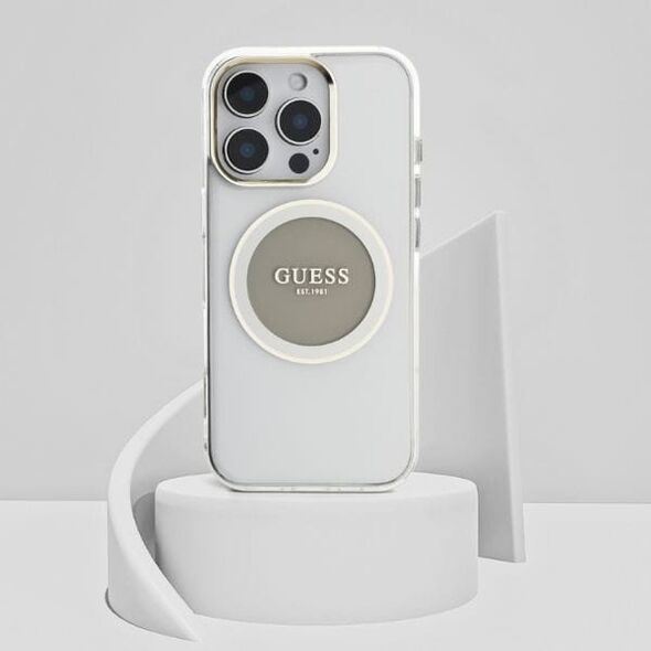 Etui Guess IML Metal Colored Circle      Classic Logo MagSafe do iPhone 16 Pro szary