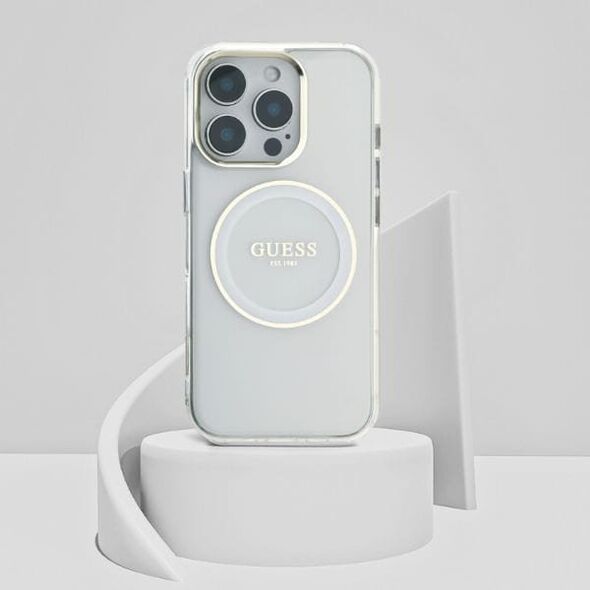 Etui Guess IML Metal Colored Circle      Classic Logo MagSafe do iPhone 16 Pro biały