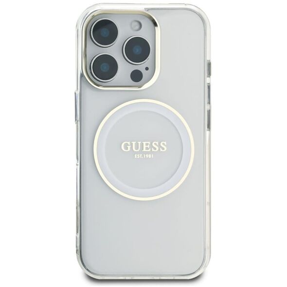 Etui Guess IML Metal Colored Circle      Classic Logo MagSafe do iPhone 16 Pro biały