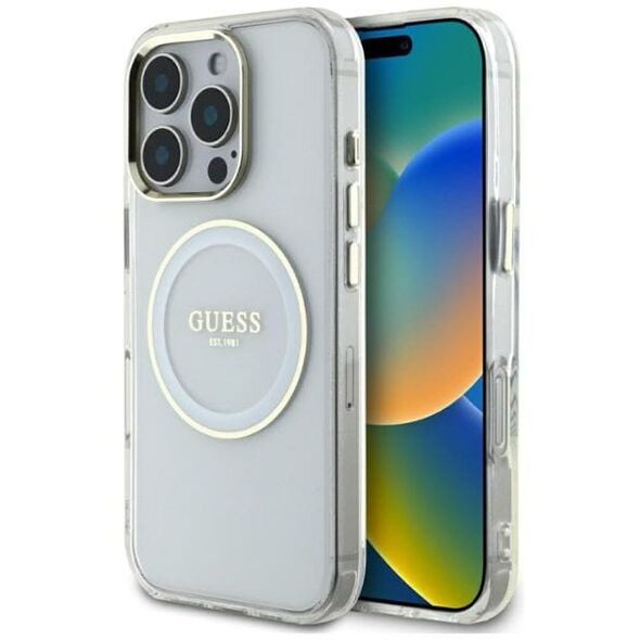 Etui Guess IML Metal Colored Circle      Classic Logo MagSafe do iPhone 16 Pro biały