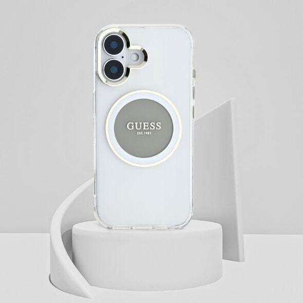 Etui Guess IML Metal Colored Circle      Classic Logo MagSafe do iPhone 16 szary
