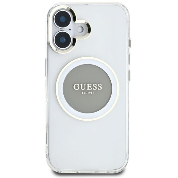 Etui Guess IML Metal Colored Circle      Classic Logo MagSafe do iPhone 16 szary