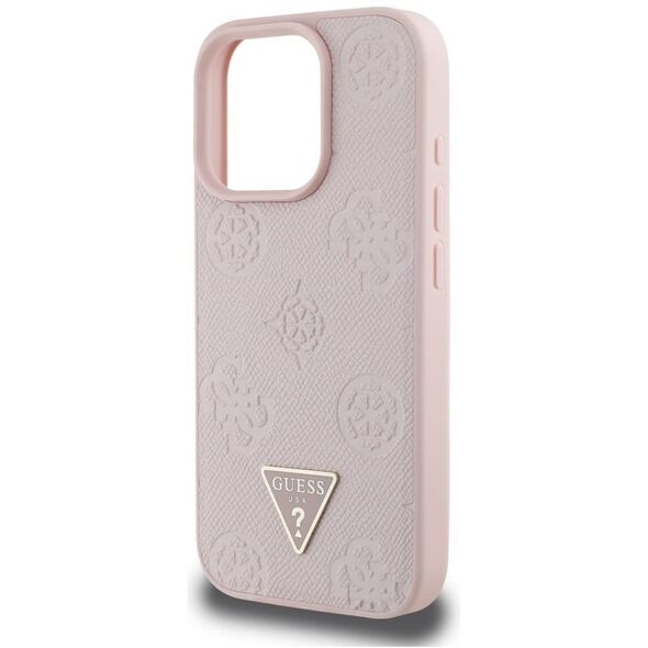 Etui Guess Grained Hot Stamp Peony       Triangle Logo MagSafe do iPhone 16 Pro różowy