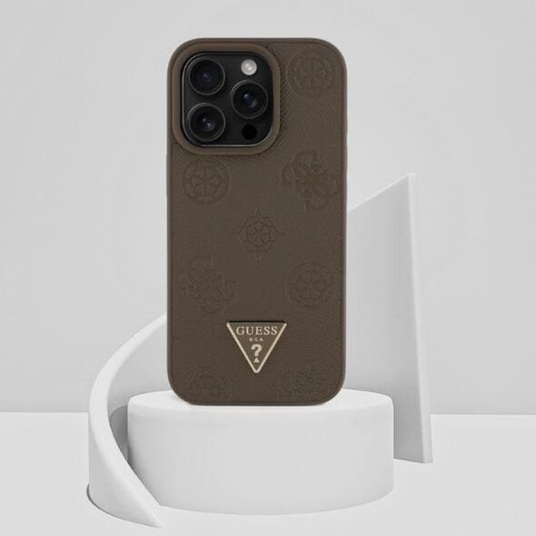 Etui Guess Grained Hot Stamp Peony       Triangle Logo MagSafe do iPhone 16 Pro brązowy
