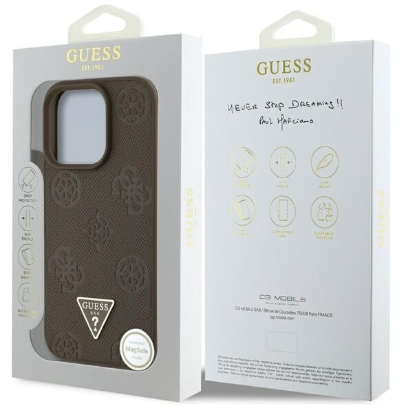 Etui Guess Grained Hot Stamp Peony       Triangle Logo MagSafe do iPhone 16 Pro brązowy