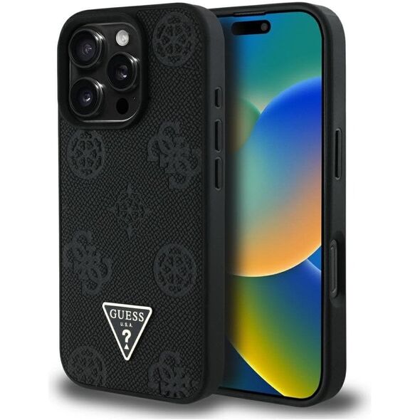 Etui Guess Grained Hot Stamp Peony       Triangle Logo MagSafe do iPhone 16 Pro czarny