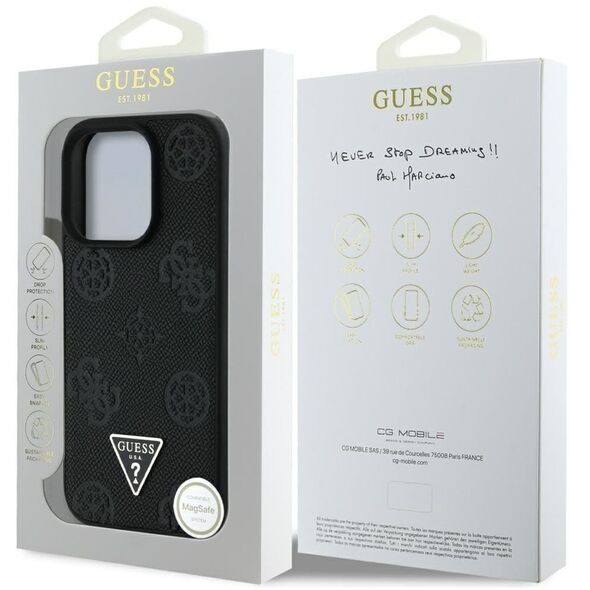 Etui Guess Grained Hot Stamp Peony       Triangle Logo MagSafe do iPhone 16 Pro czarny