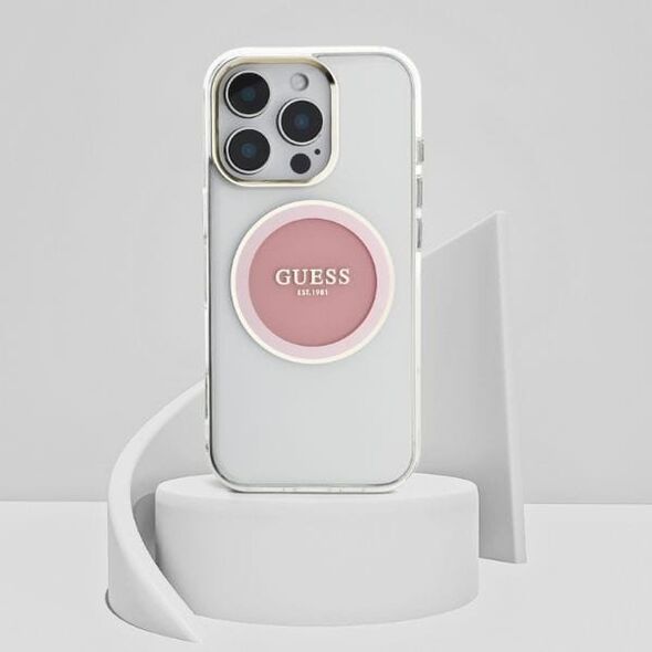 Etui Guess IML Metal Colored Circle      Classic Logo MagSafe do iPhone 16 Pro różowy