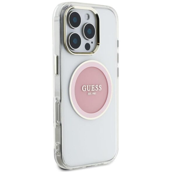 Etui Guess IML Metal Colored Circle      Classic Logo MagSafe do iPhone 16 Pro różowy
