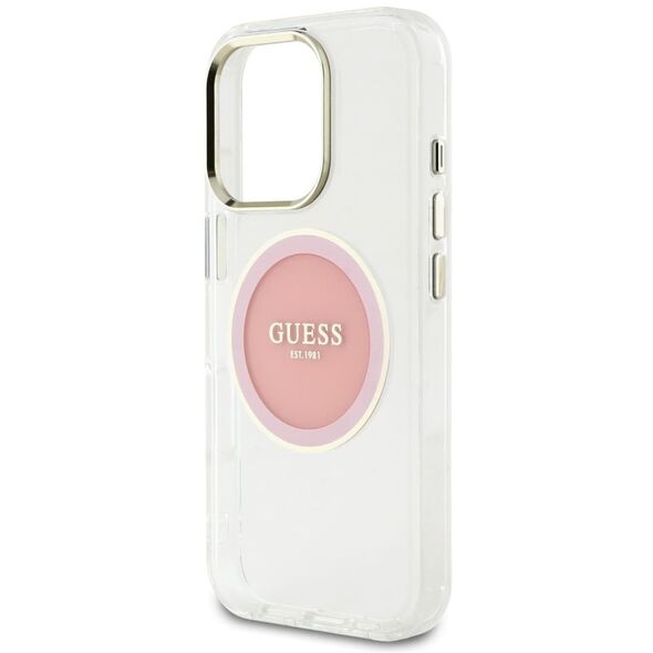 Etui Guess IML Metal Colored Circle      Classic Logo MagSafe do iPhone 16 Pro różowy