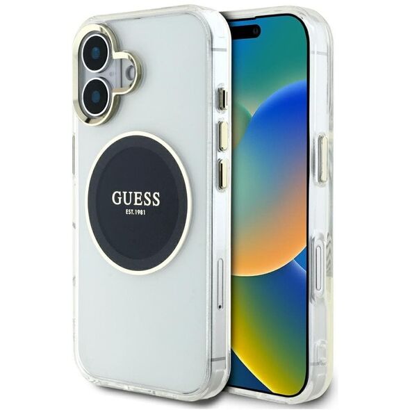 Etui Guess IML Metal Colored Circle      Classic Logo MagSafe do iPhone 16 czarny