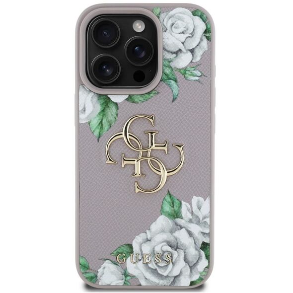 Etui Guess Grained Roses Big 4G logo do  iPhone 16 Pro fioletowy