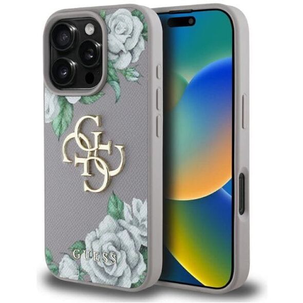 Etui Guess Grained Roses Big 4G logo do  iPhone 16 Pro fioletowy