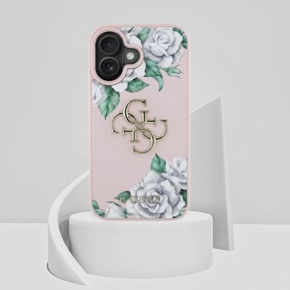 Etui Guess Grained Roses Big 4G logo do  iPhone 16 różowy