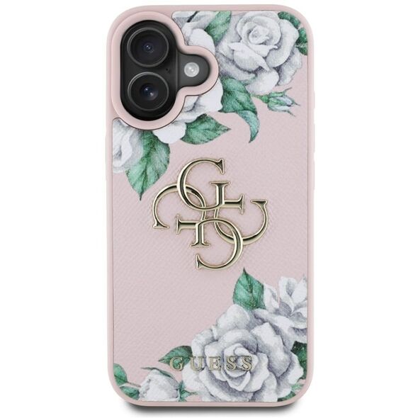 Etui Guess Grained Roses Big 4G logo do  iPhone 16 różowy