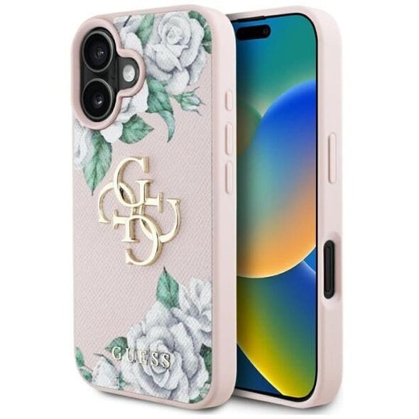 Etui Guess Grained Roses Big 4G logo do  iPhone 16 różowy