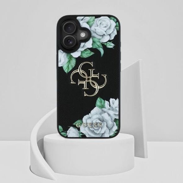 Etui Guess Grained Roses Big 4G logo do  iPhone 16 czarny