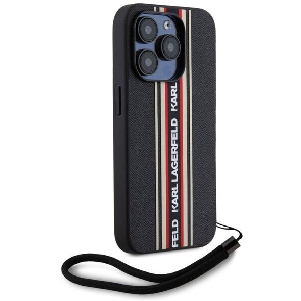 Etui Karl Lagerfeld Saffiano Athleisure  Stripes Cord do iPhone 15 Pro Max czarno-czerwony
