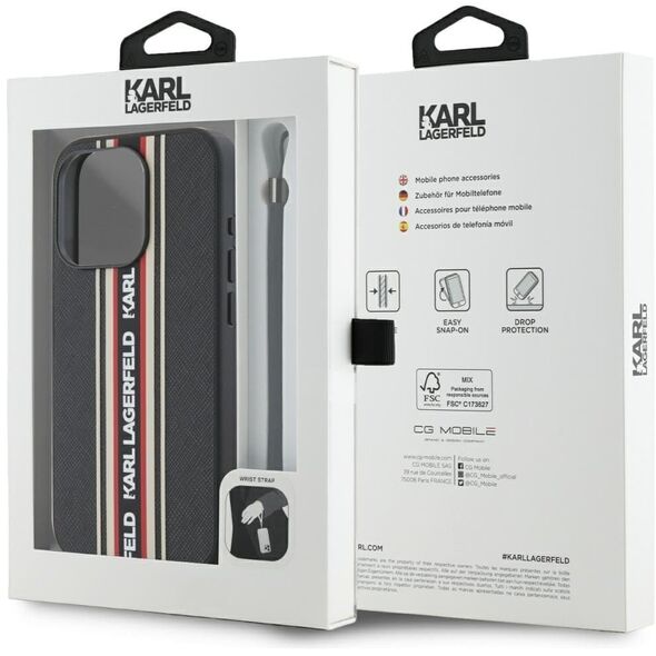 Etui Karl Lagerfeld Saffiano Athleisure  Stripes Cord do iPhone 15 Pro Max czarno-czerwony