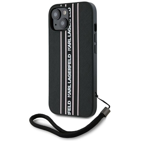 Etui Karl Lagerfeld Saffiano Athleisure  Stripes Cord do iPhone 15 czarno-różowy