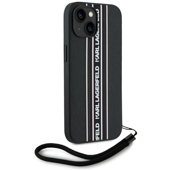 Etui Karl Lagerfeld Saffiano Athleisure  Stripes Cord do iPhone 15 czarno-różowy