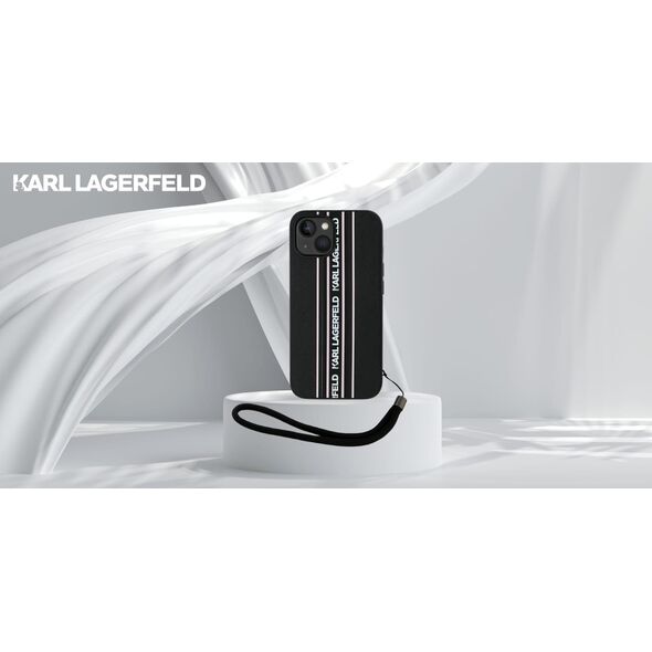 Etui Karl Lagerfeld Saffiano Athleisure  Stripes Cord do iPhone 15 czarno-różowy