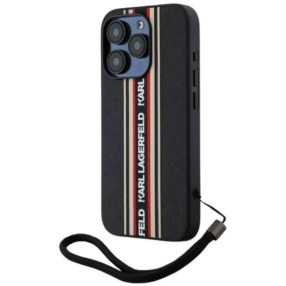 Etui Karl Lagerfeld Saffiano Athleisure  Stripes Cord do iPhone 15 Pro czarno-czerwony