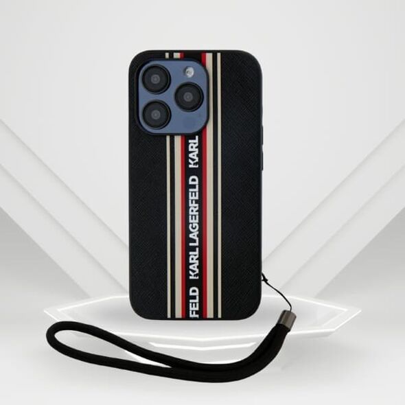 Etui Karl Lagerfeld Saffiano Athleisure  Stripes Cord do iPhone 15 Pro czarno-czerwony