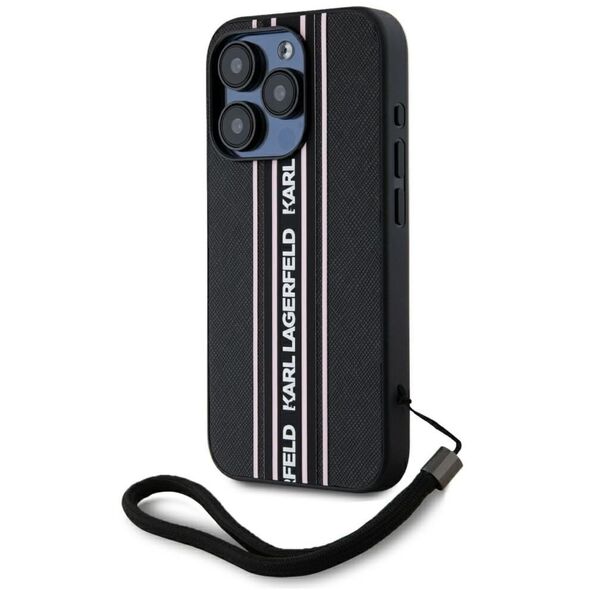 Etui Karl Lagerfeld Saffiano Athleisure  Stripes Cord do iPhone 15 Pro czarno-różowy