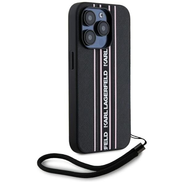 Etui Karl Lagerfeld Saffiano Athleisure  Stripes Cord do iPhone 15 Pro czarno-różowy